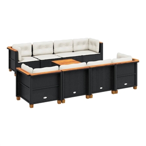 Afuera Living 9 Piece Solid Acacia Wood Sofa Set in Black/Cream