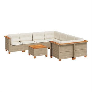 Afuera Living Contemporary 9 Piece Solid Acacia Wood Sofa Set in Beige
