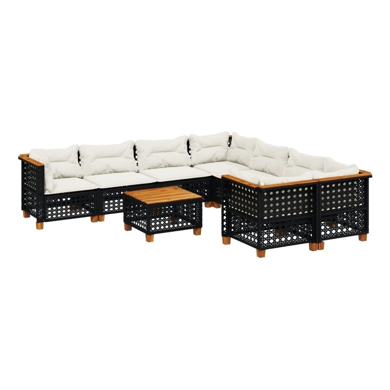 Afuera Living Contemporary 9 Piece Poly Rattan Sofa Set in Black/Cream