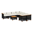 Afuera Living Contemporary 9 Piece Poly Rattan Sofa Set in Black/Cream