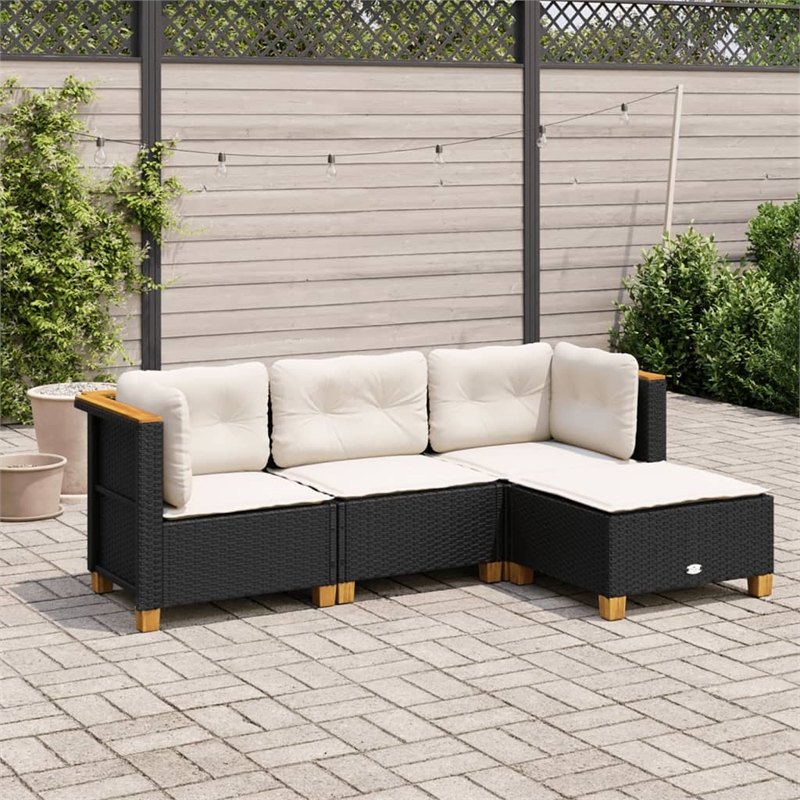 Afuera Living Contemporary 4 Piece Poly Rattan Sofa Set in Black/Cream