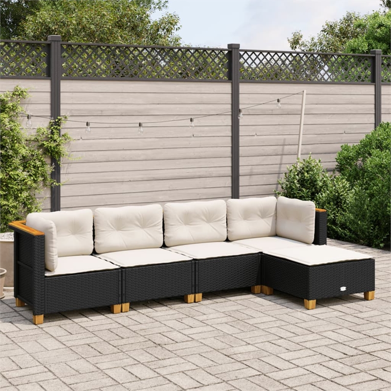 Afuera Living Contemporary 5 Piece Poly Rattan Sofa Set in Black/Cream