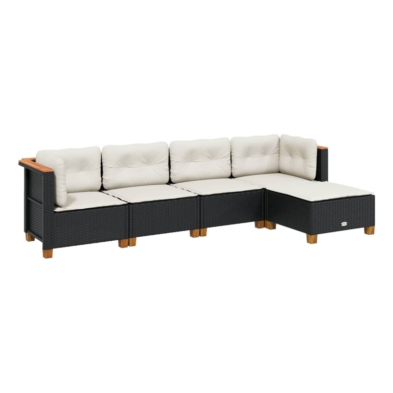Afuera Living Contemporary 5 Piece Poly Rattan Sofa Set in Black/Cream