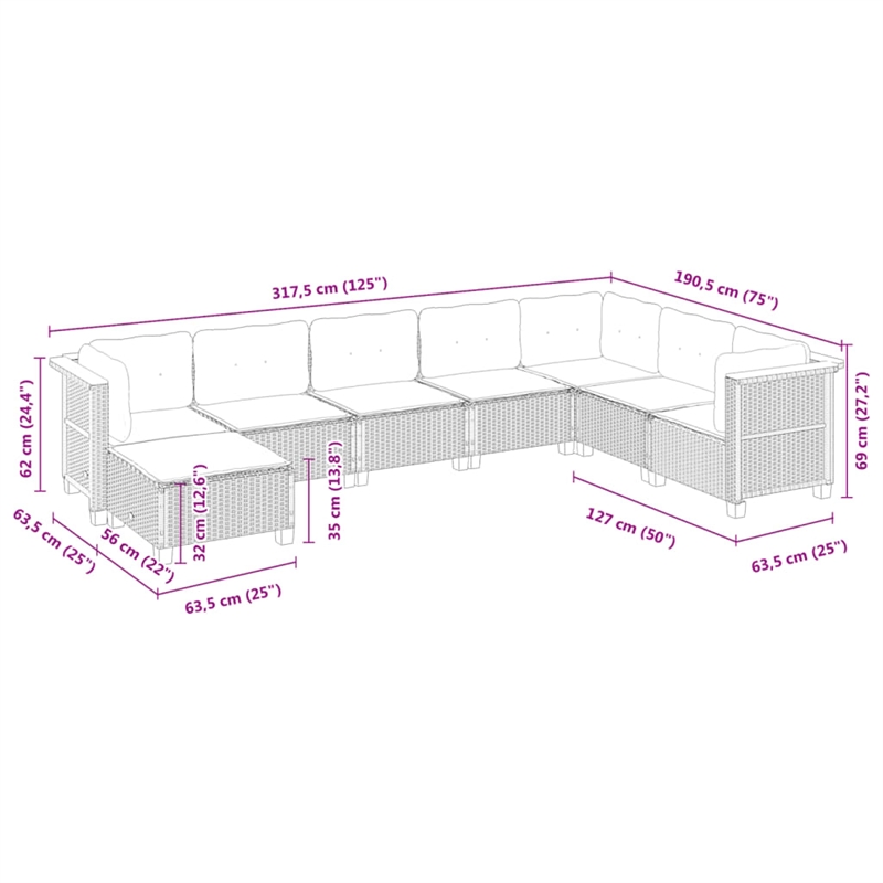 Afuera Living Contemporary Synthetic Poly Rattan 8 Piece  Sofa Set in Beige