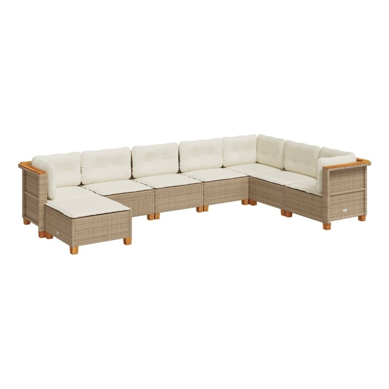 Afuera Living Contemporary Synthetic Poly Rattan 8 Piece  Sofa Set in Beige