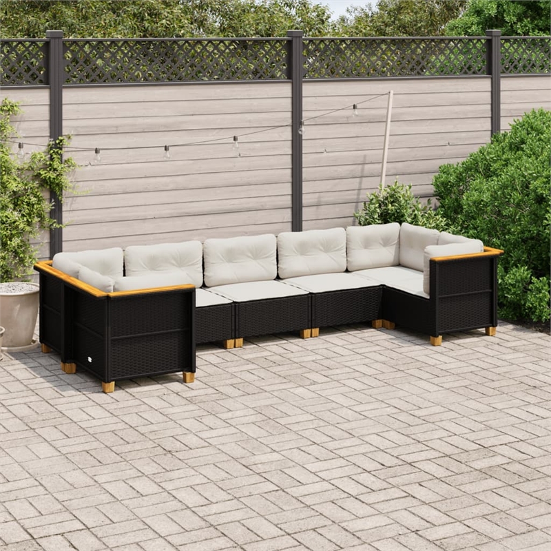 Afuera Living Contemporary 7 Piece Poly Rattan Sofa Set in Black/Cream