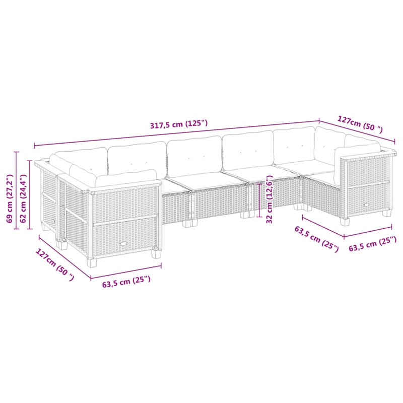 Afuera Living Contemporary 7 Piece Poly Rattan Sofa Set in Black/Cream