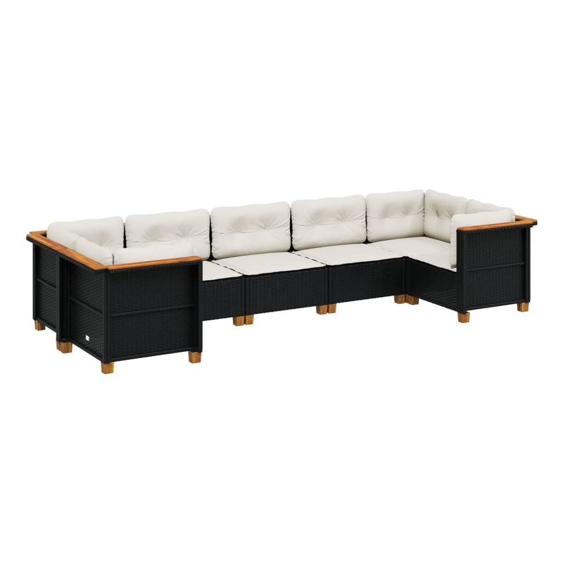 Afuera Living Contemporary 7 Piece Poly Rattan Sofa Set in Black/Cream