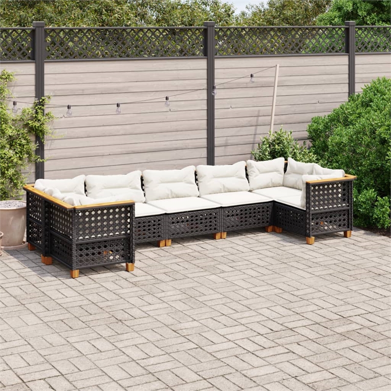 Afuera Living Contemporary 7 Piece Poly Rattan Sofa Set in Black/Cream