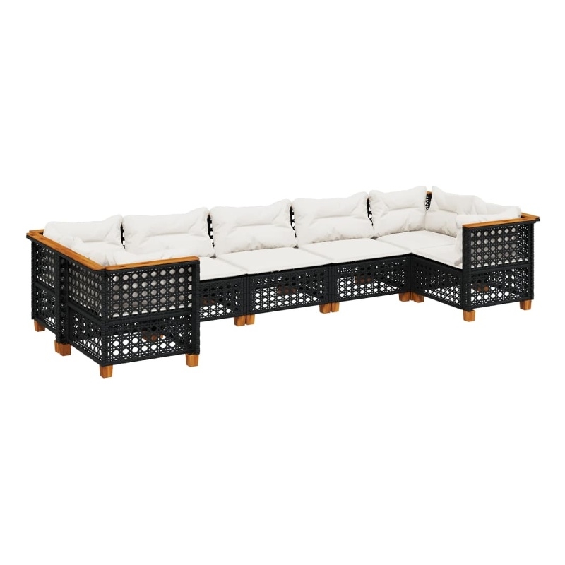 Afuera Living Contemporary 7 Piece Poly Rattan Sofa Set in Black/Cream
