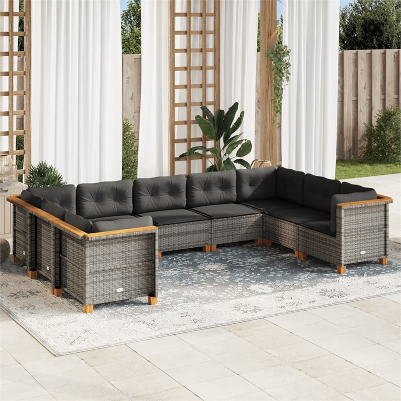 Afuera Living Contemporary Synthetic Poly Rattan 9 Piece  Sofa Set in Gray