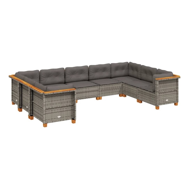 Afuera Living Contemporary Synthetic Poly Rattan 9 Piece  Sofa Set in Gray