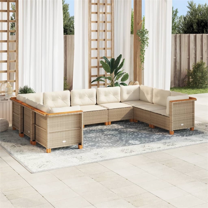 Afuera Living Contemporary 9 Piece Poly Rattan Sofa Set in Cream/Beige