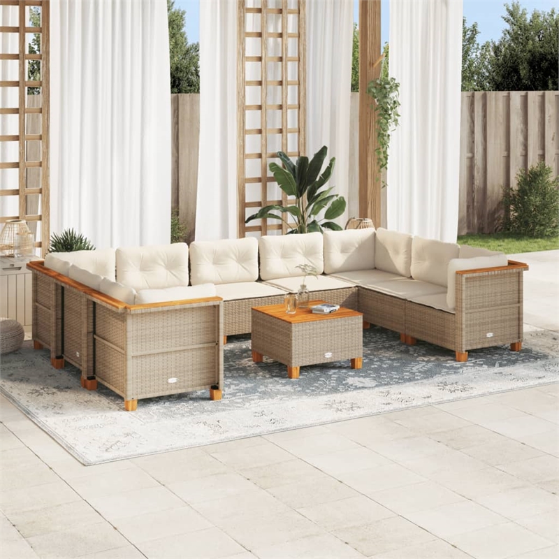 Afuera Living Contemporary 10 Piece Poly Rattan Sofa Set in Cream/Beige