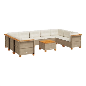 Afuera Living Contemporary 10 Piece Poly Rattan Sofa Set in Cream/Beige