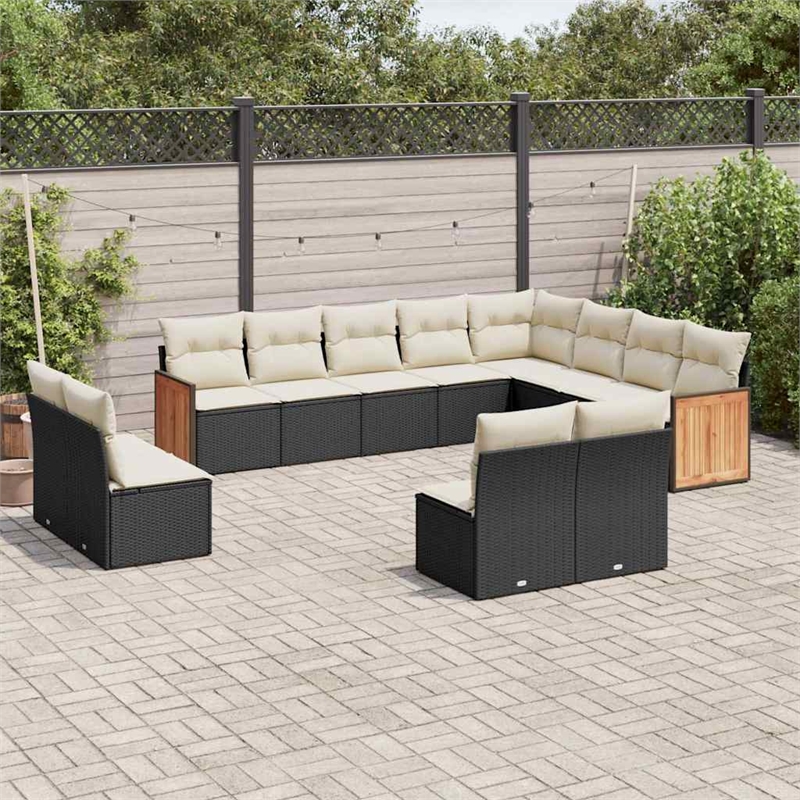 Afuera Living Contemporary 12 Piece Poly Rattan Sofa Set in Black/Cream