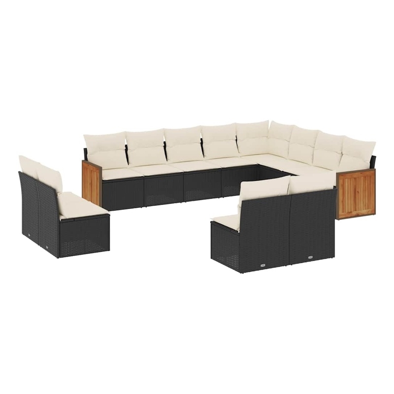 Afuera Living Contemporary 12 Piece Poly Rattan Sofa Set in Black/Cream