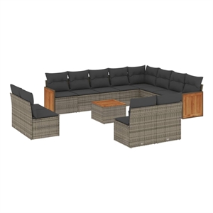 Afuera Living Contemporary 13 Piece Solid Acacia Wood Sofa Set in Gray