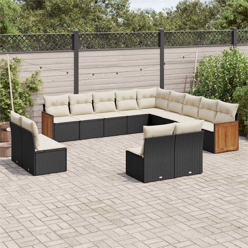 Afuera Living Contemporary 13 Piece Poly Rattan Sofa Set in Black/Cream