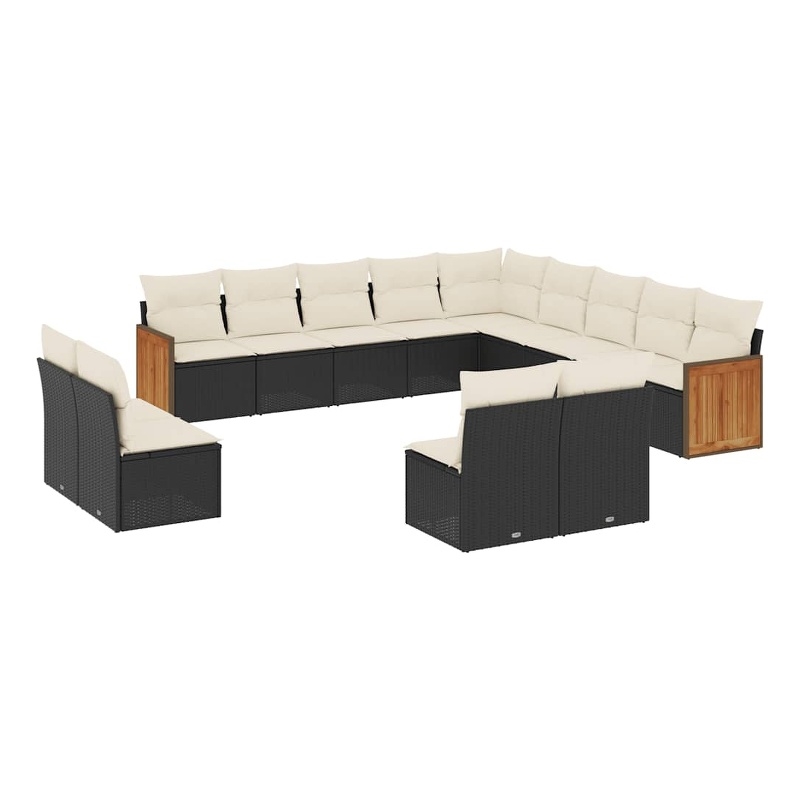 Afuera Living Contemporary 13 Piece Poly Rattan Sofa Set in Black/Cream