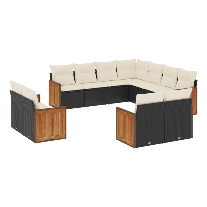 Afuera Living Contemporary 11 Piece Poly Rattan Sofa Set in Black/Cream