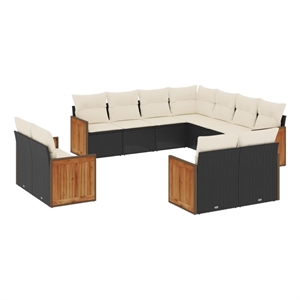 Afuera Living Contemporary 11 Piece Poly Rattan Sofa Set in Black/Cream