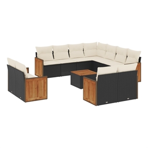 Afuera Living 12 Piece Solid Acacia Wood Sofa Set in Black/Cream