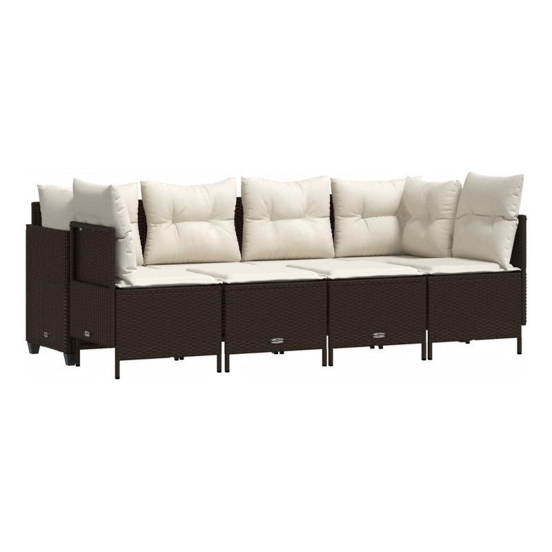 Afuera Living Contemporary Synthetic Poly Rattan 5 Piece Sofa Set in Brown/Cream
