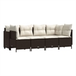 Afuera Living Contemporary Synthetic Poly Rattan 5 Piece Sofa Set in Brown/Cream