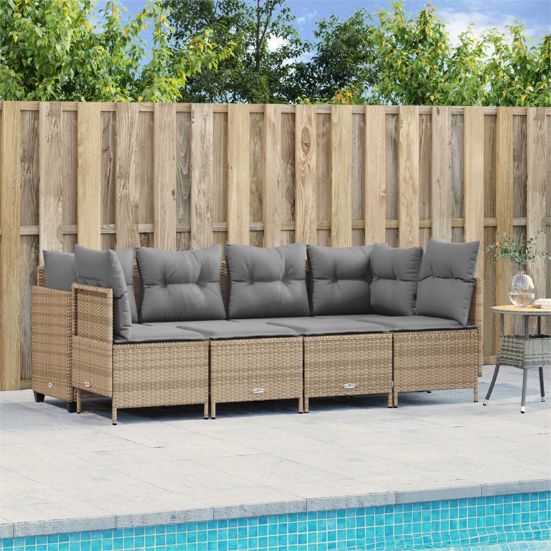 Afuera Living Contemporary Synthetic Poly Rattan 5 Piece  Sofa Set in Beige