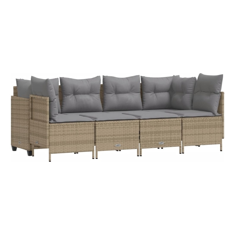 Afuera Living Contemporary Synthetic Poly Rattan 5 Piece  Sofa Set in Beige