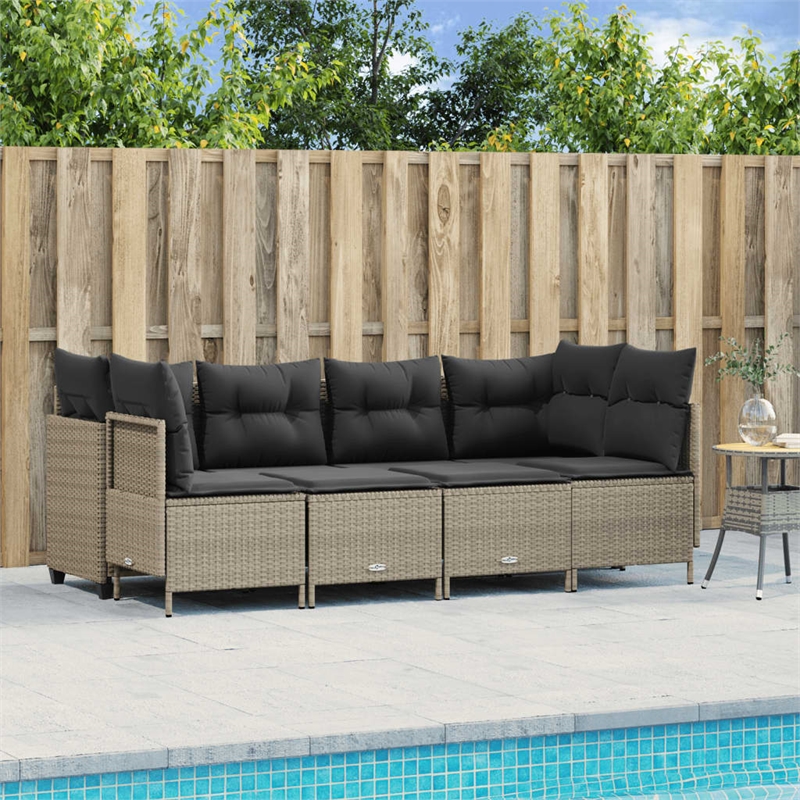 Afuera Living Contemporary Synthetic Poly Rattan 5 Piece  Sofa Set in Gray