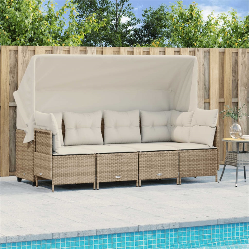Afuera Living Contemporary Synthetic Poly Rattan 5 Piece Sofa Set in Beige