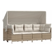 Afuera Living Contemporary Synthetic Poly Rattan 5 Piece Sofa Set in Beige
