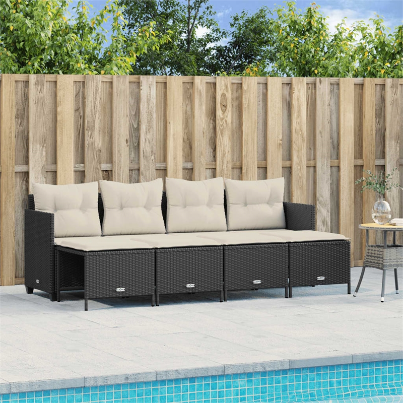 Afuera Living Contemporary Synthetic Poly Rattan Sofa Set in Black