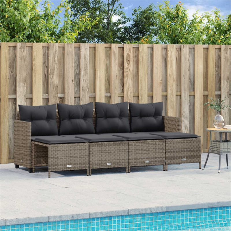 Afuera Living Contemporary 5 Piece Poly Rattan Medium Sofa Set in Gray