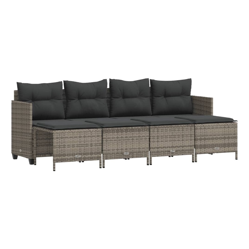 Afuera Living Contemporary 5 Piece Poly Rattan Medium Sofa Set in Gray