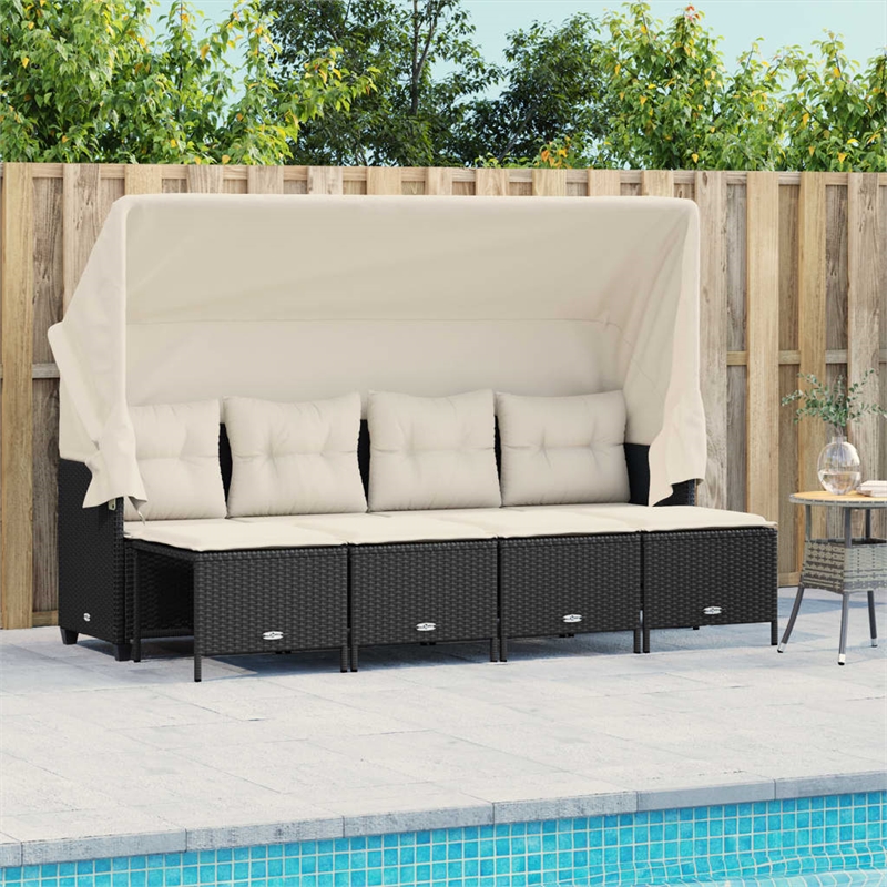 Afuera Living Contemporary 5 Piece Poly Rattan Sofa Set in Black/Cream