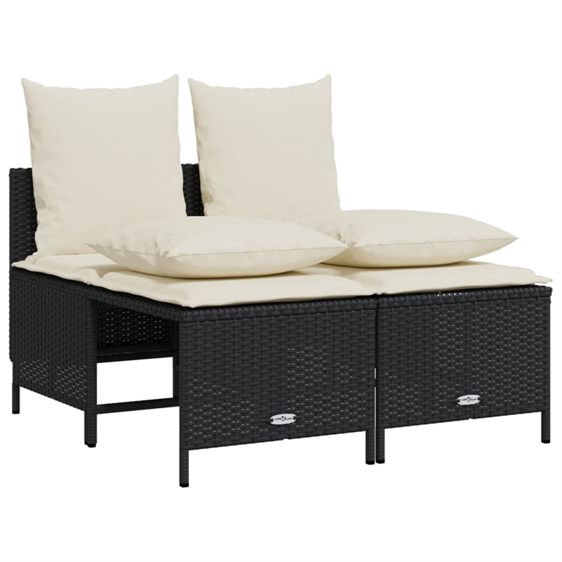 Afuera Living Contemporary 5 Piece Poly Rattan Sofa Set in Black/Cream