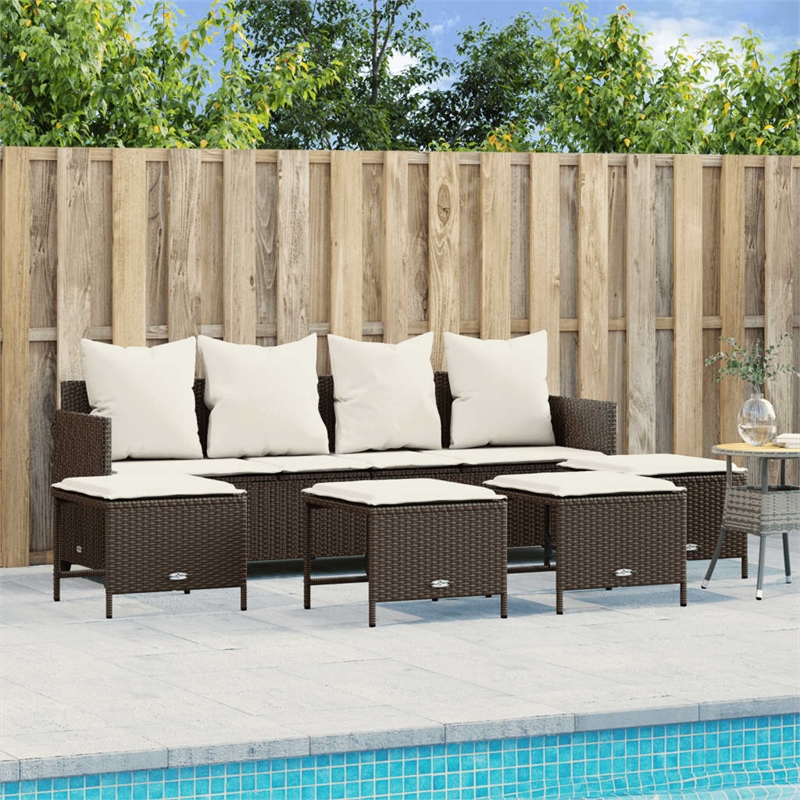 Afuera Living Contemporary Poly Rattan Small Sofa Set in Brown/Cream