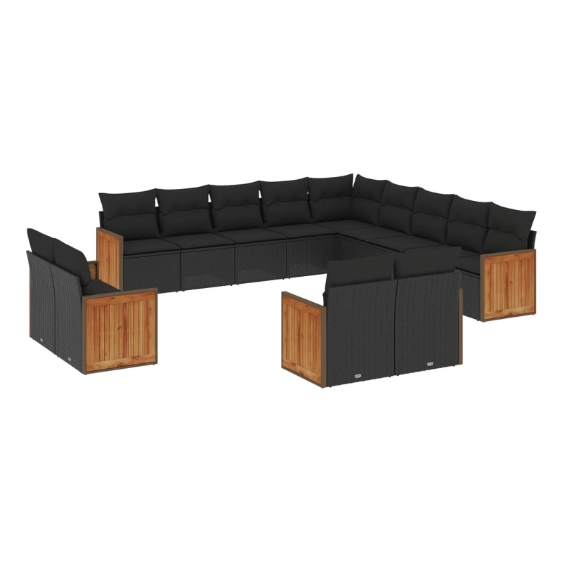 Afuera Living Contemporary 13 Piece Poly Rattan Sofa Set in Black