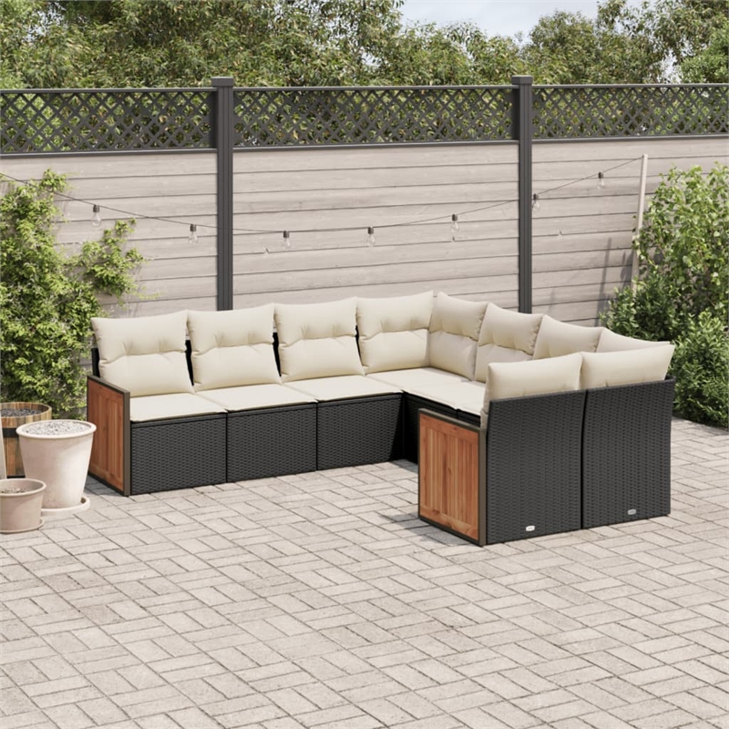 Afuera Living Contemporary 8 Piece Poly Rattan Large Sofa Set in Black