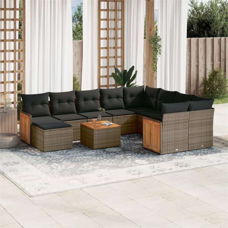 Afuera Living Contemporary 11 Piece Poly Rattan Sofa Set in Gray