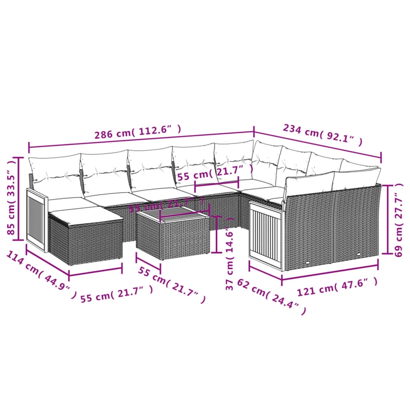 Afuera Living Contemporary 11 Piece Poly Rattan Sofa Set in Gray