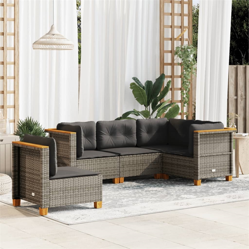 Afuera Living Contemporary Synthetic Poly Rattan 5 Piece  Sofa Set in Gray