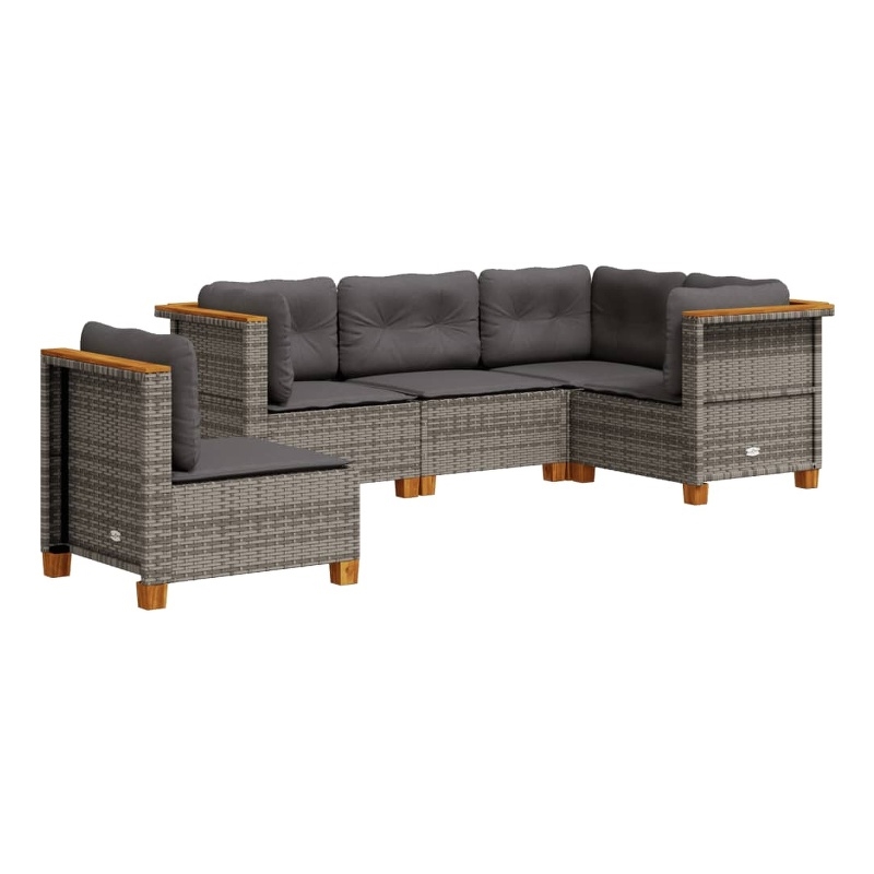 Afuera Living Contemporary Synthetic Poly Rattan 5 Piece  Sofa Set in Gray