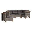 Afuera Living Contemporary Synthetic Poly Rattan 5 Piece  Sofa Set in Gray