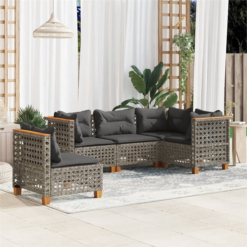 Afuera Living Contemporary 5 Piece Poly Rattan Sofa Set in Gray