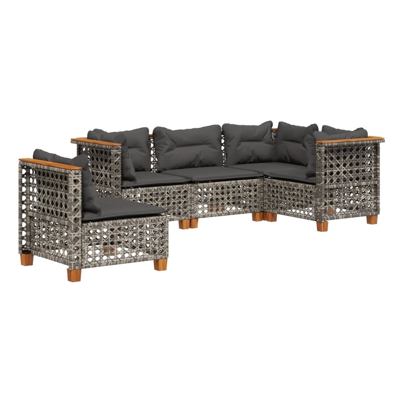 Afuera Living Contemporary 5 Piece Poly Rattan Sofa Set in Gray