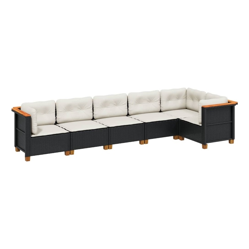 Afuera Living Contemporary 6 Piece Poly Rattan Sofa Set in Black/Cream